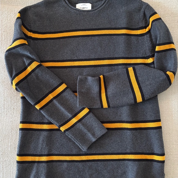 Zara Other - Zara Boy’s Gray and Yellow Striped Crewneck Sweater
